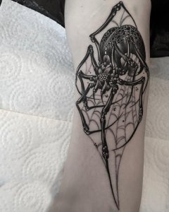 大臂黑灰蜘蛛纹身图案
